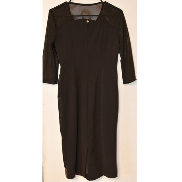 Rinascimento - Faux-leather Sheer Sleeves Little Black Dress (Made in Italy) - Picture 11 of 11